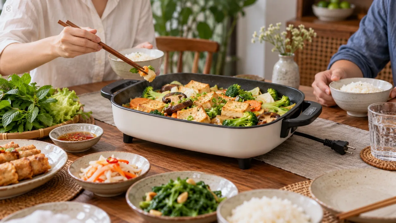 Chảo điện đa năng: Phù hợp bữa ăn tại bàn nào?
