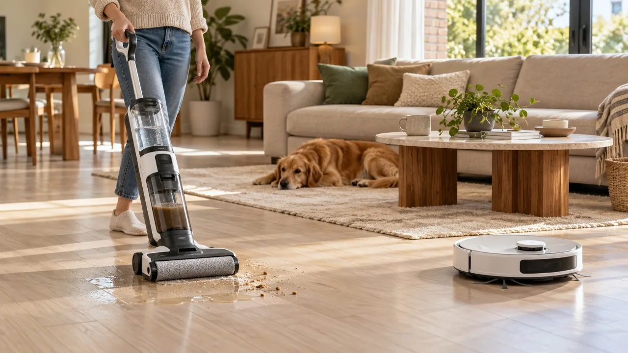 Máy hút bụi lau sàn cầm tay (ướt-khô): Khác gì robot hút bụi lau nhà?