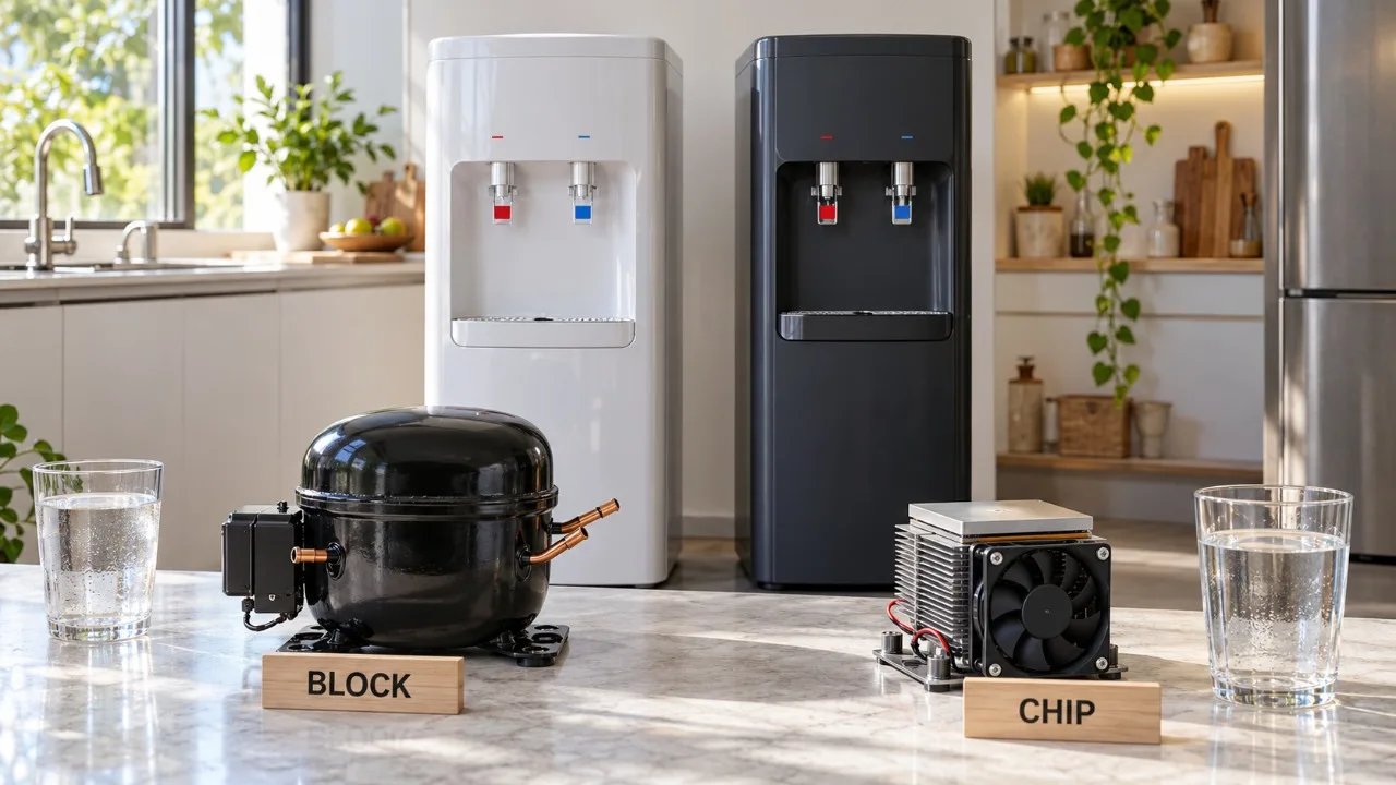 Máy lọc nước nóng lạnh làm lạnh bằng Block: Khác gì bản làm lạnh bằng Chip?