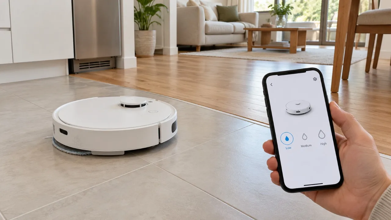 Điều chỉnh mức nước lau sàn trên robot hút bụi: Chọn mức nào cho từng loại sàn?