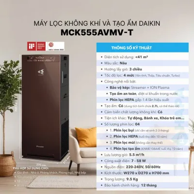 Máy lọc không khí tạo ẩm Daikin MCK555AVMV-T