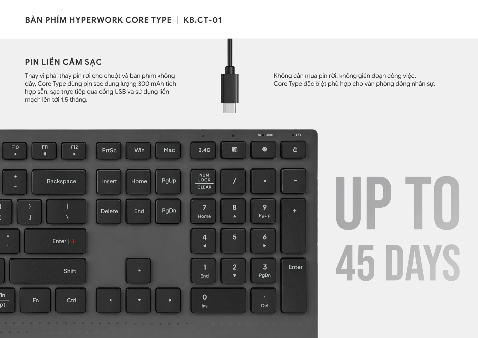 Bàn phím không dây HyperWork Core Type HPW-KB.CT 01-BLK - ảnh 8