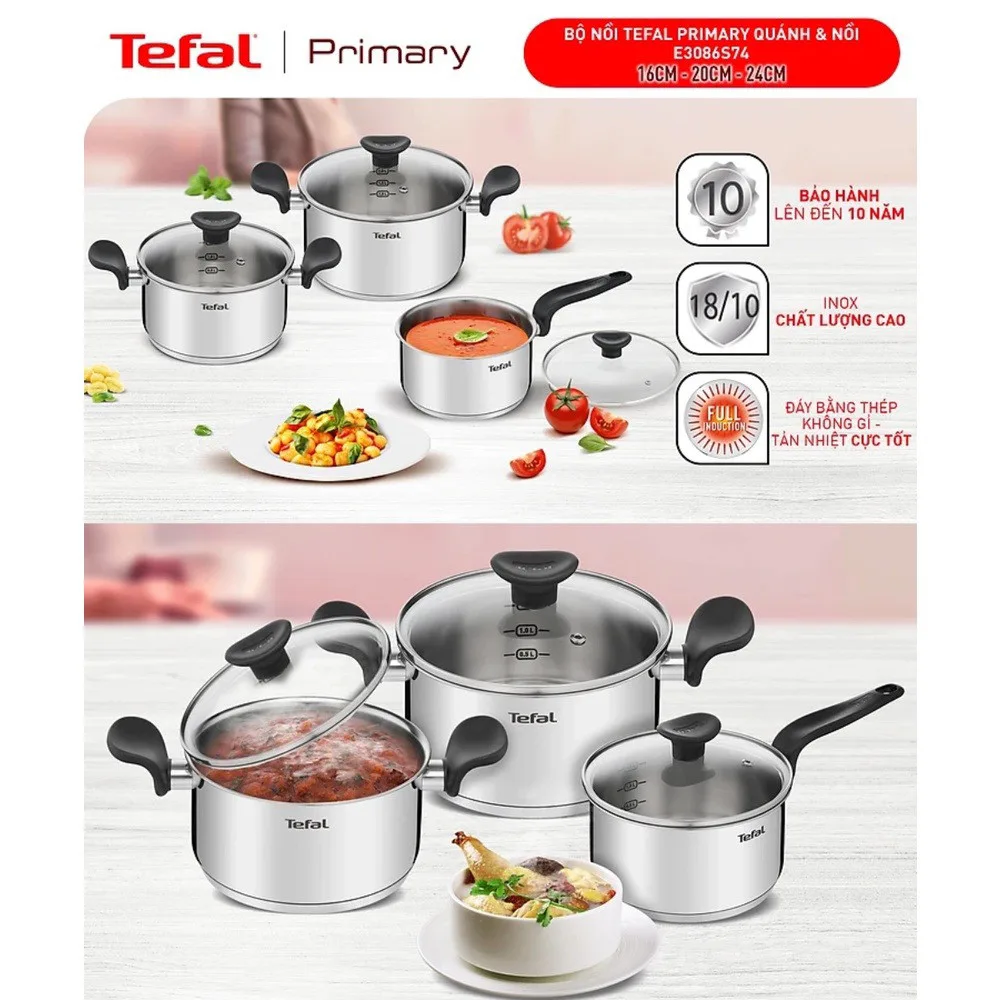 Bộ nồi inox Tefal Primary 16/18/20cm (E308S674) - ảnh 2