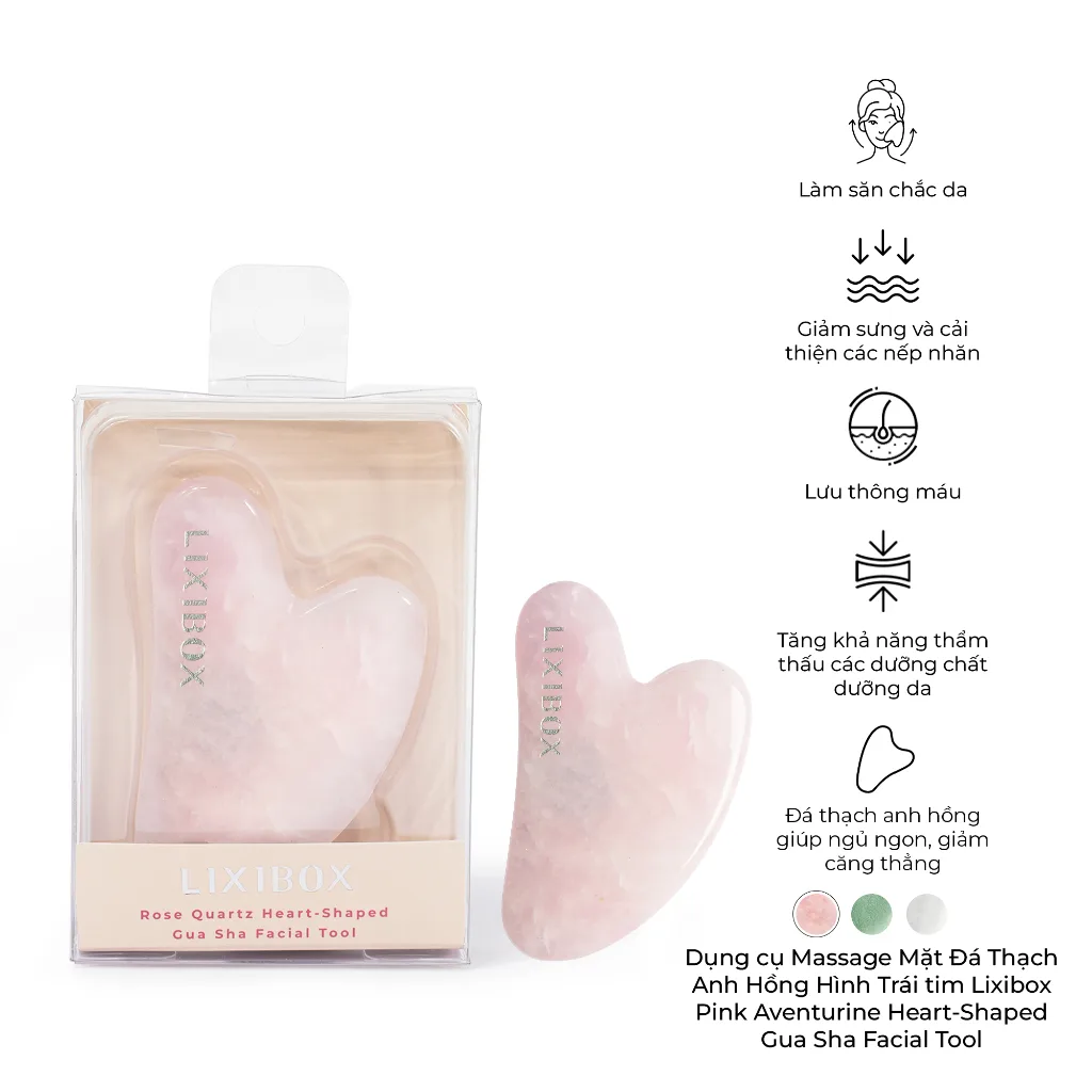 Dụng cụ massage mặt đá thạch anh hình trái tim Lixibox Rose Quartz Heart Shaped Gua Sha Facial Tool - ảnh 2