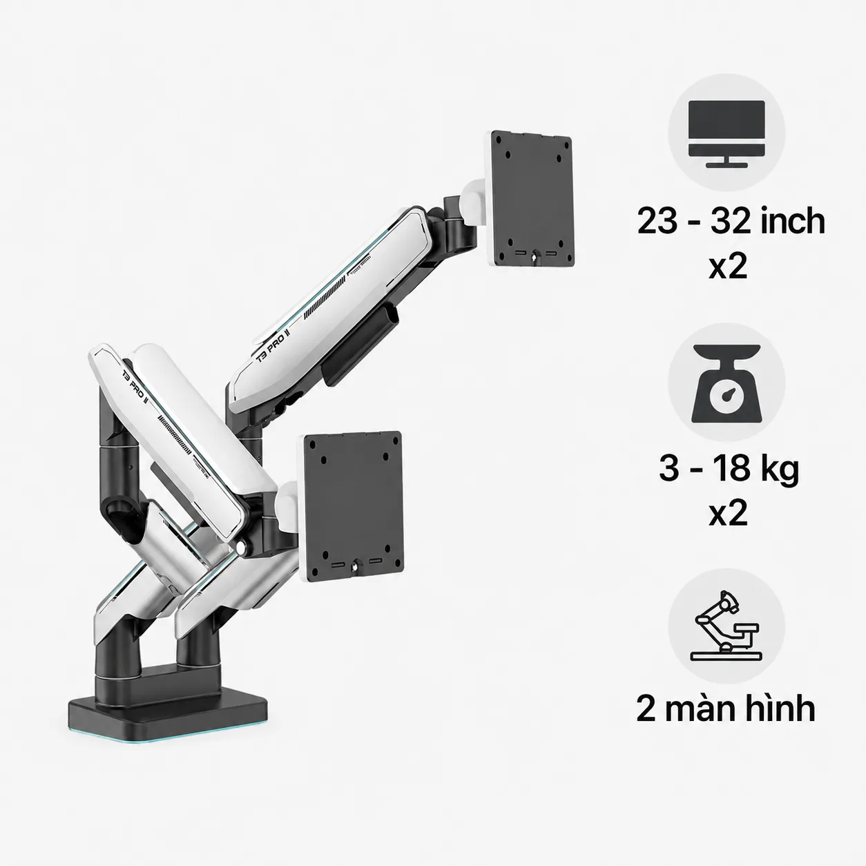 Giá đỡ màn hình HumanMotion T9 Pro II Dual Trắng - ảnh 2