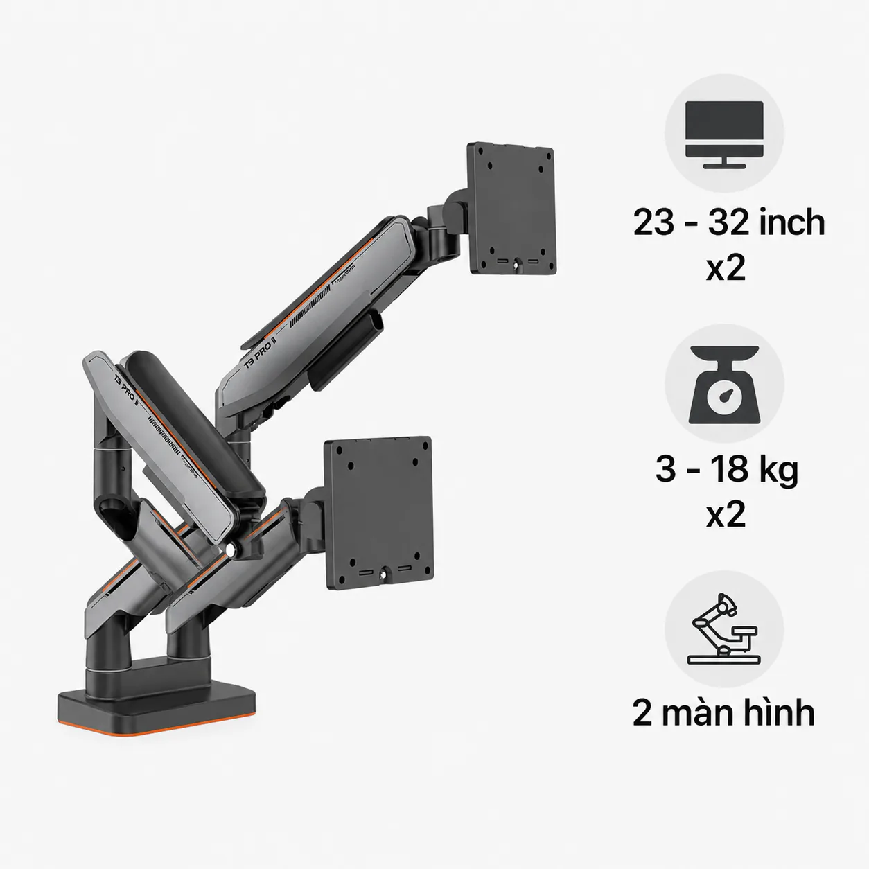 Giá đỡ màn hình HumanMotion T9 Pro II Dual Xám - ảnh 2