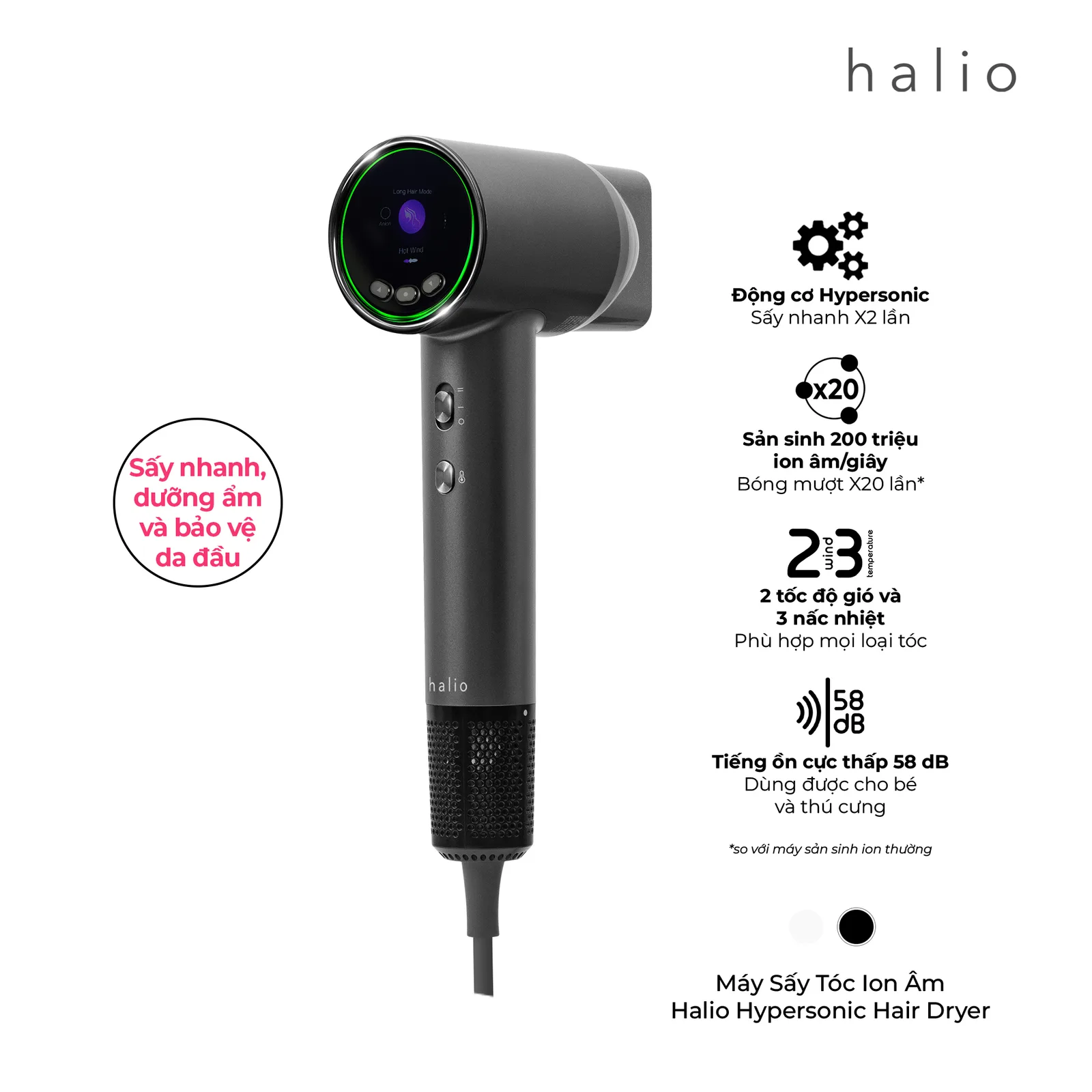 Máy sấy tóc ion âm Halio Hypersonic Hair Dryer Space Grey - ảnh 2