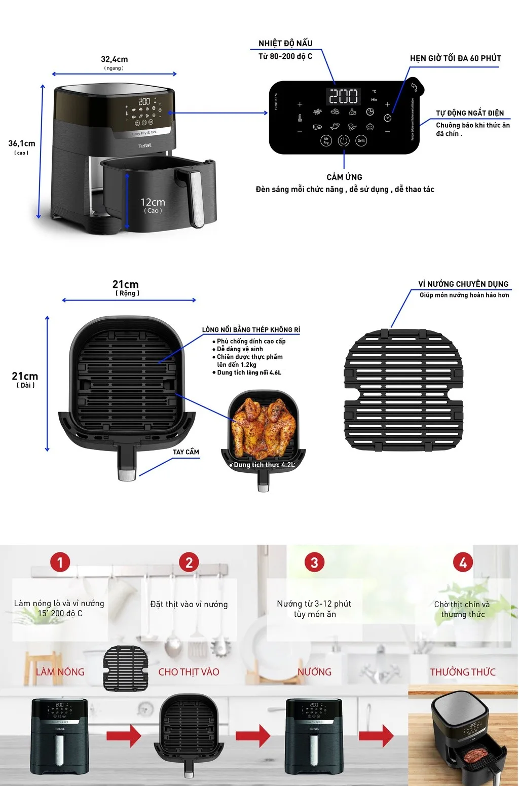 Nồi chiên không dầu Tefal EY505815 - ảnh 4
