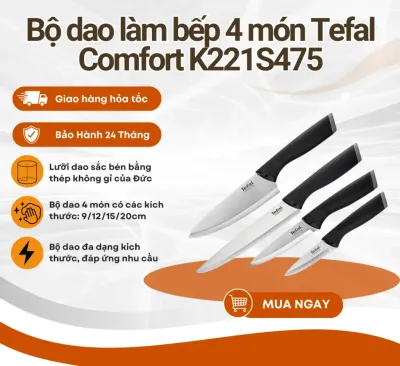 Bộ dao làm bếp 4 món Tefal Comfort K221S475 - 9cm, 12cm, 15cm, 20cm
