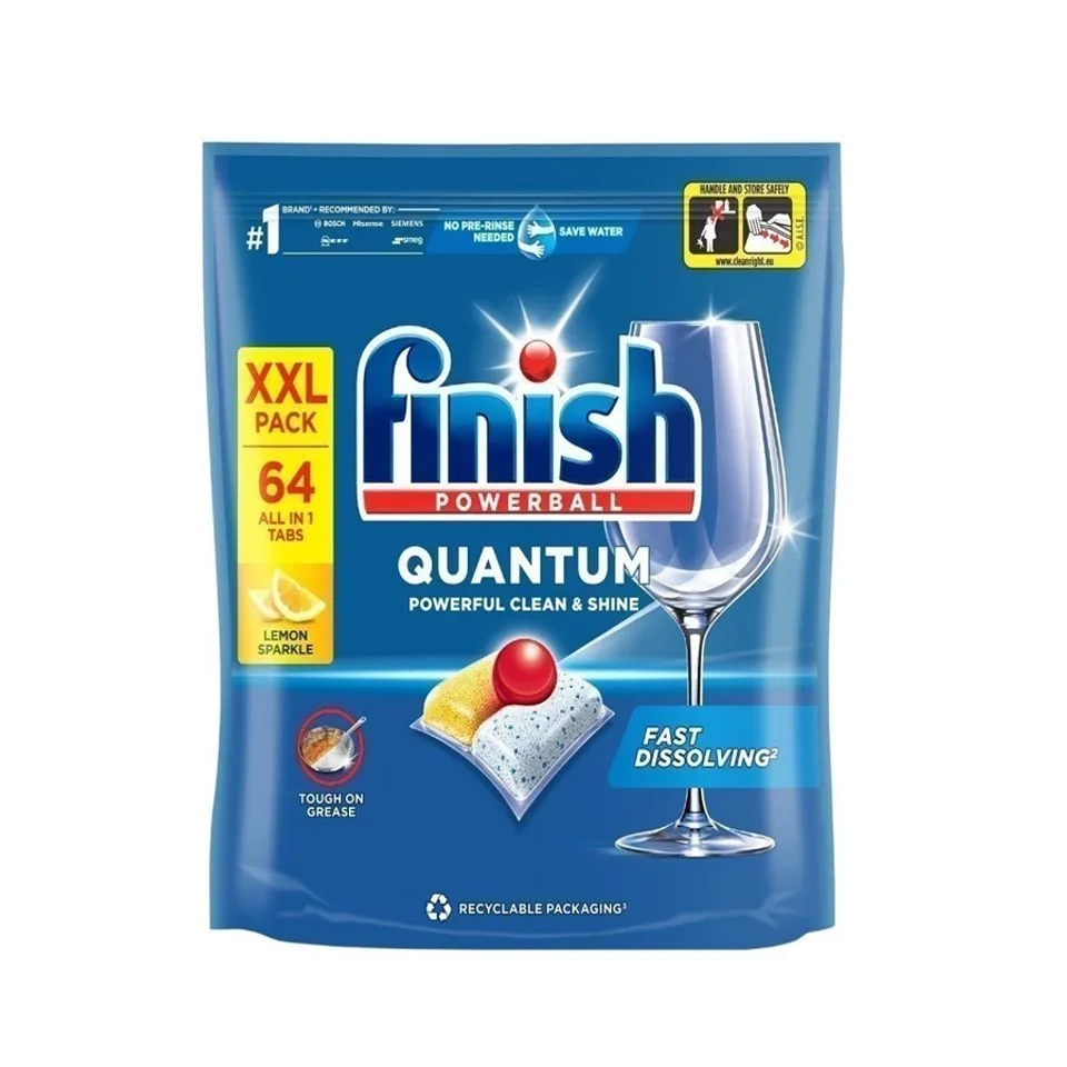 Viên rửa chén Finish Quantum Powerful Clean & Shine 64 viên hương chanh - ảnh 2