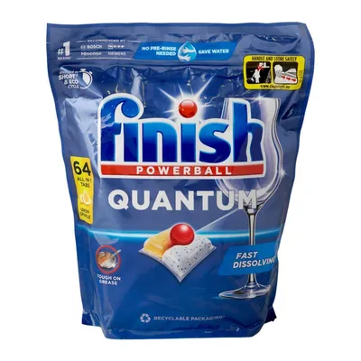 Viên rửa chén Finish Quantum Powerful Clean & Shine 64 viên hương chanh