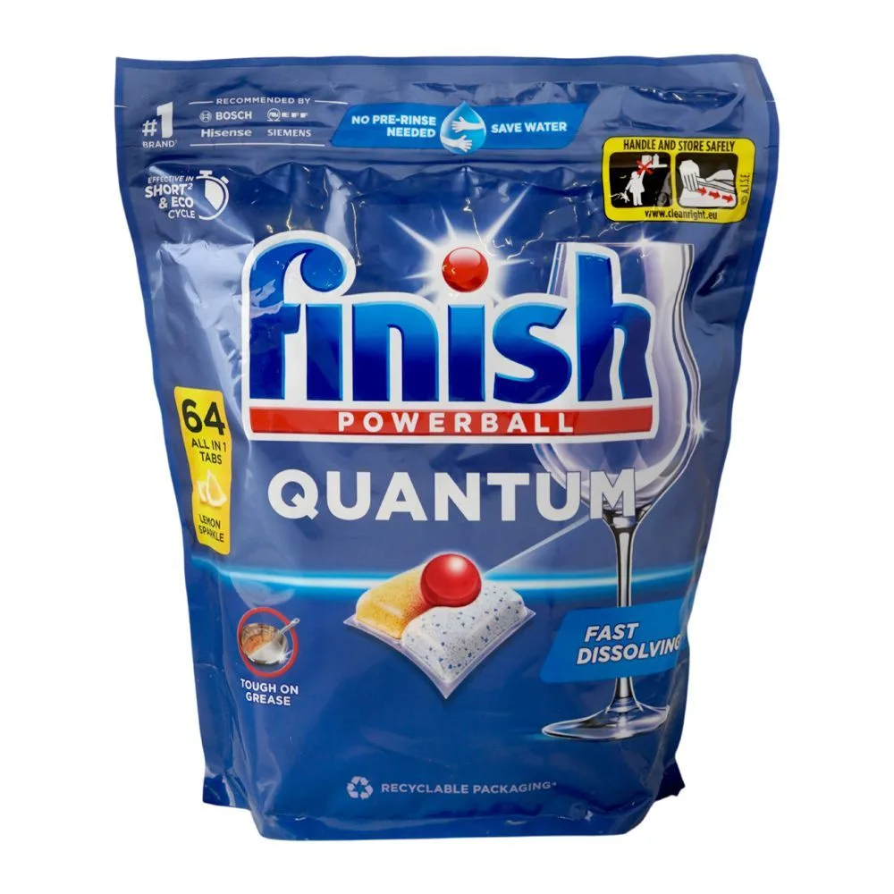 Viên rửa chén Finish Quantum Powerful Clean & Shine 64 viên hương chanh - ảnh 1